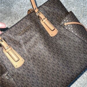 Michael Kors Dark Brown Tote with Tan Accents